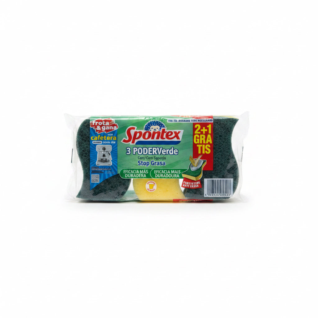 Pack de Esponjas Spontex Poder Verde Stop Grasa (2+1 Gratis)