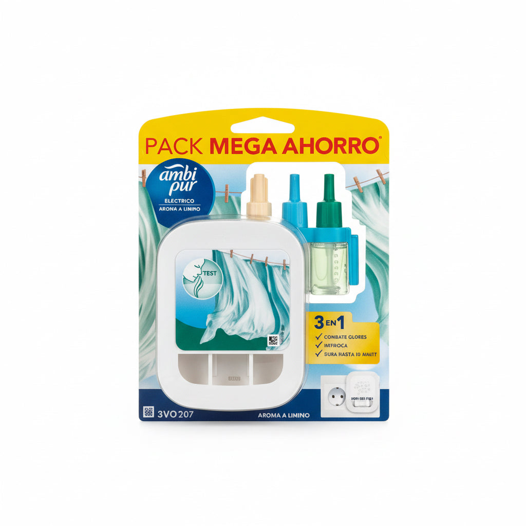 Aparato Pack Mega Ahorro Difusor Eléctrico con Recargas 3 en 1 Aroma a Limpio Ambi Pur