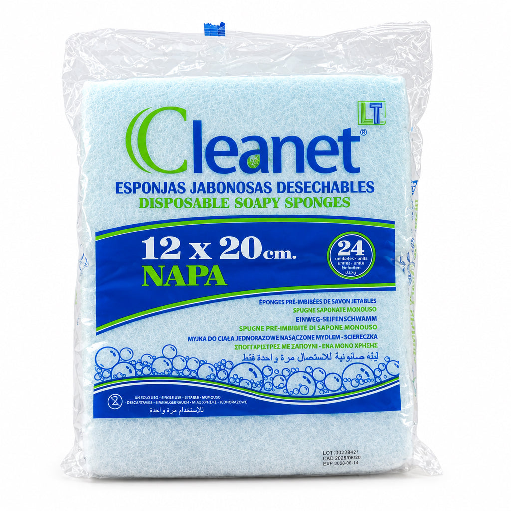 Cleanet Esponjas Jabonosas Desechables Napa 12x20 cm 24 Unidades de Un Solo Uso