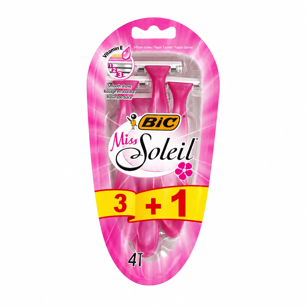 BiC Miss Soleil Maquinillas de Afeitado Desechables 3 + 1 Unidades Gratis 3 Hojas con Vitamina E Rasurado Dulce