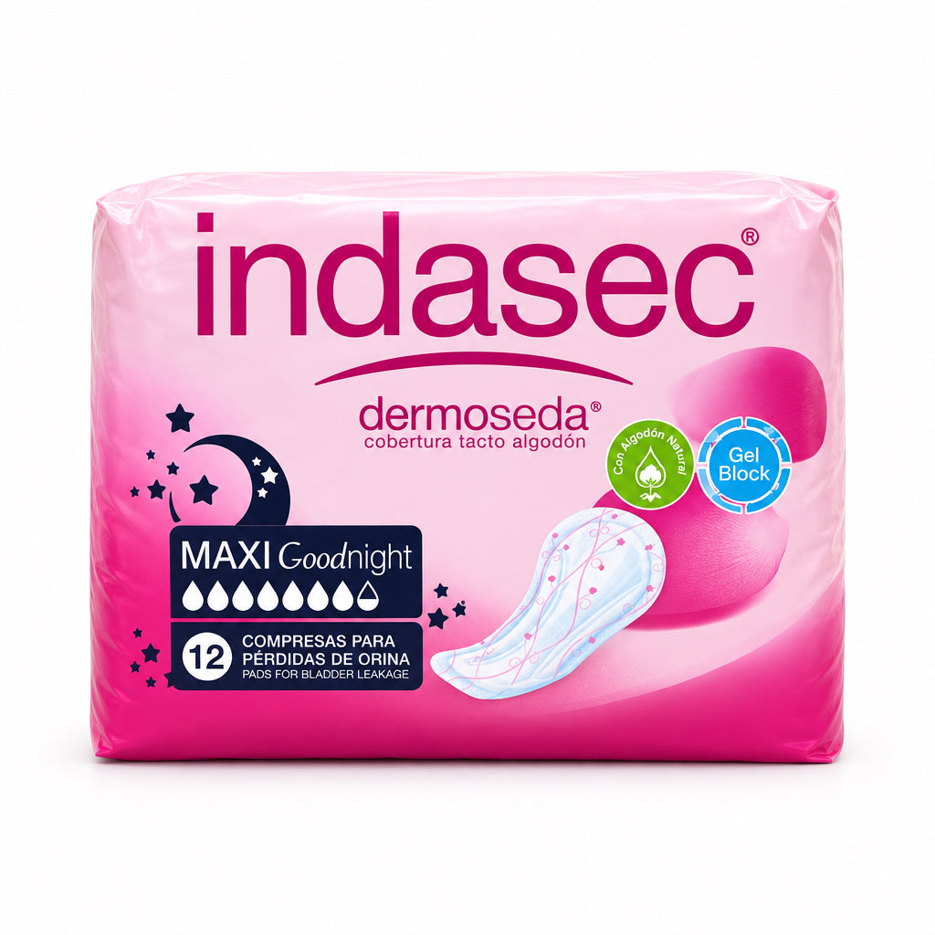 Indasec Dermoseda Compresas para Pérdidas de Orina Maxi Goodnight 12 Unidades