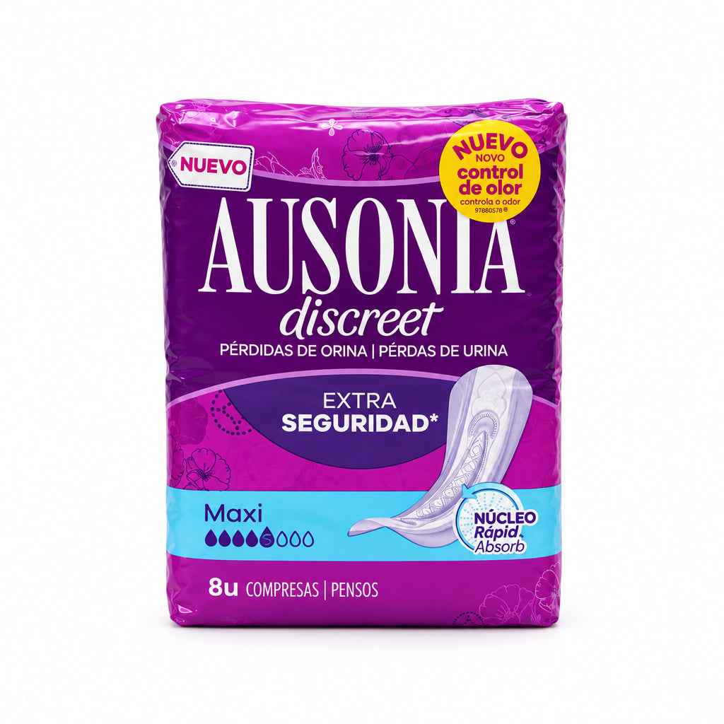 Ausonia Discreet Compresas para Pérdidas de Orina Maxi Extra Seguridad Núcleo Rápido Absorb 8 Unidades