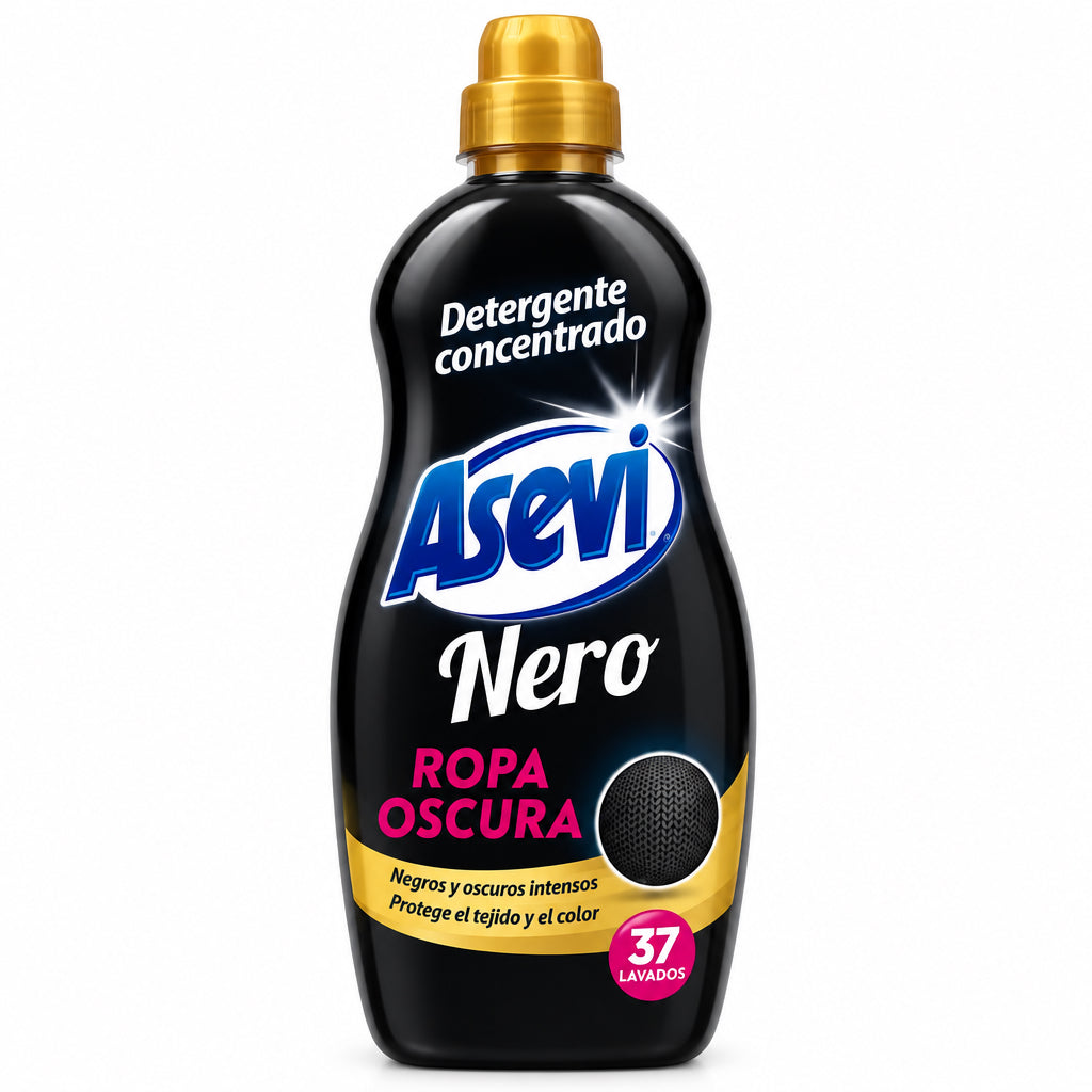 Asevi Nero Detergente Líquido Concentrado para Ropa Oscura y Negra 37 Lavados Protección de Color 1,5L