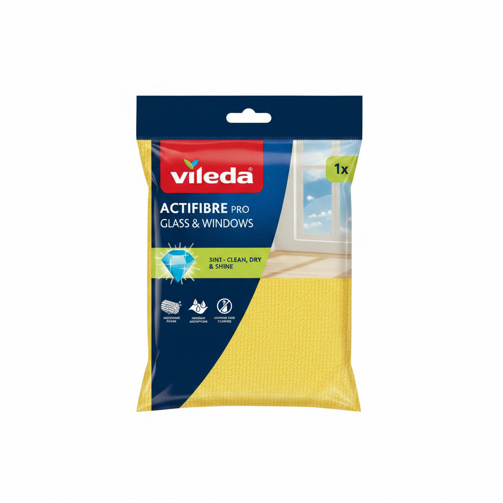 Vileda Actifibre Pro 1 unidad – Paño de Microfibra para Cristales y Ventanas
