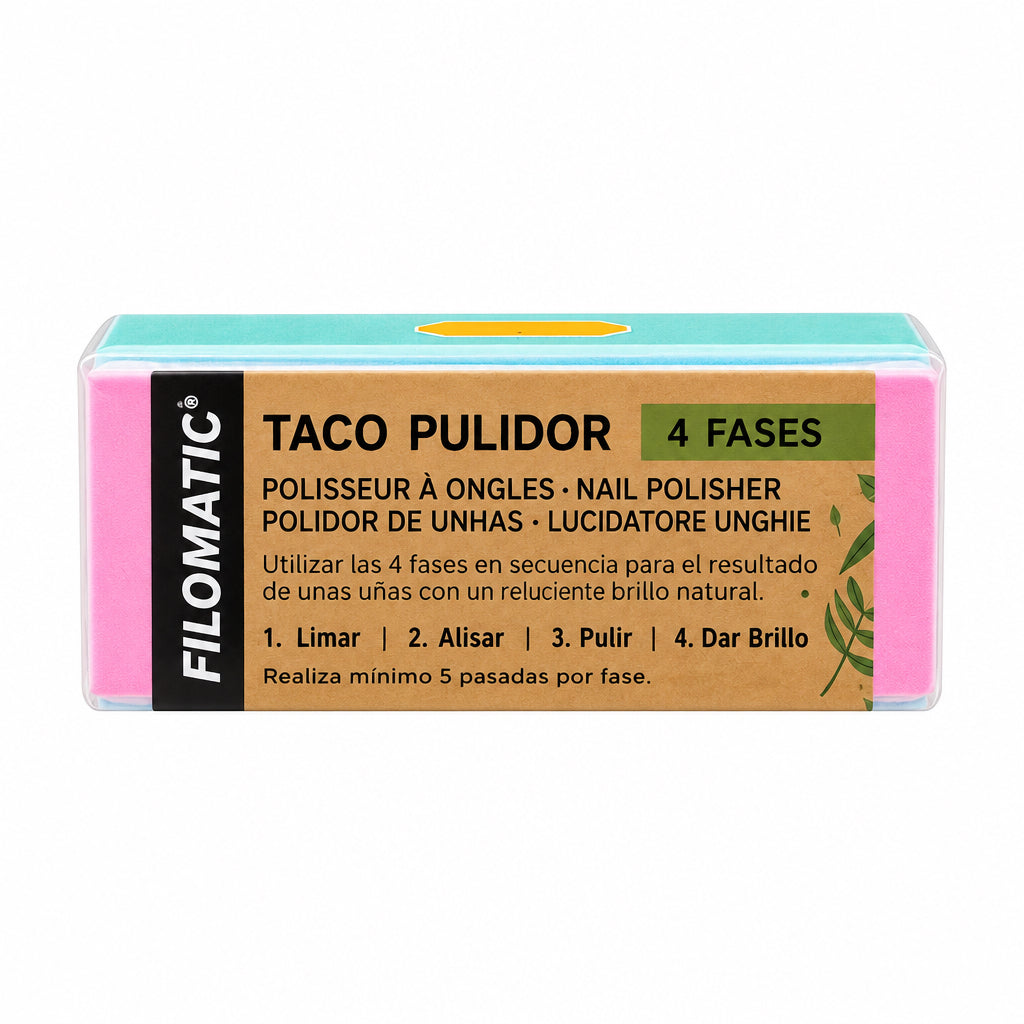 Filomatic Taco Pulidor 4 Fases para Manicura Limar, Alisar, Pulir y Dar Brillo Natural
