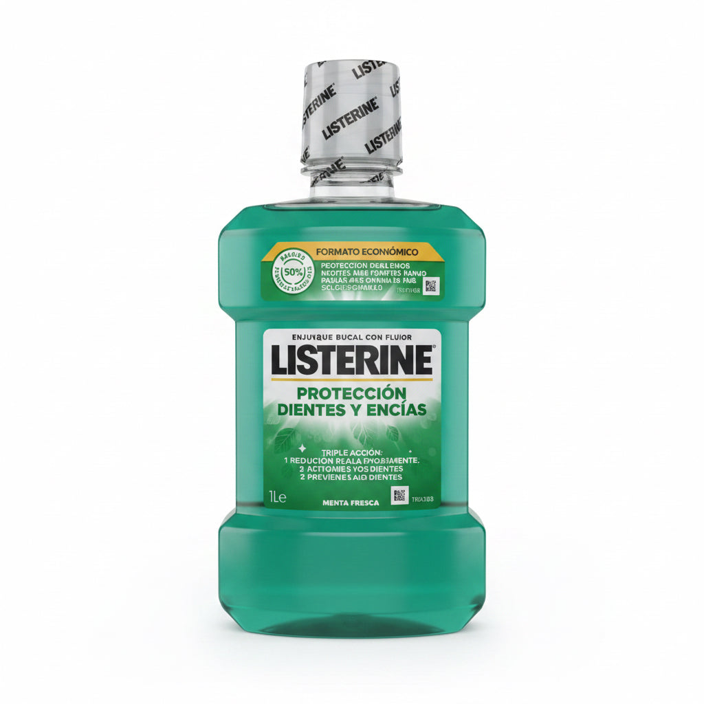 Listerine Protección Dientes y Encías – Enjuague Bucal con Flúor Menta Fresca 1 L