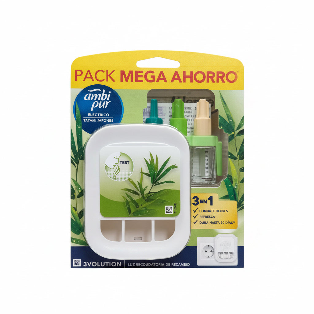 Aparato Pack Mega Ahorro Difusor Eléctrico con Recargas 3 en 1 Tatami Japonés Ambi Pur