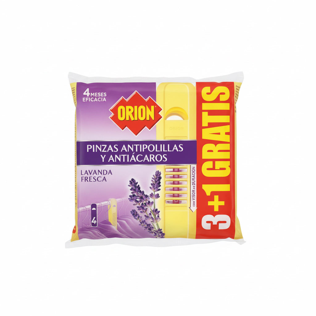 Pinzas Antipolillas y Antiácaros Lavanda Fresca Orion 3+1 Gratis