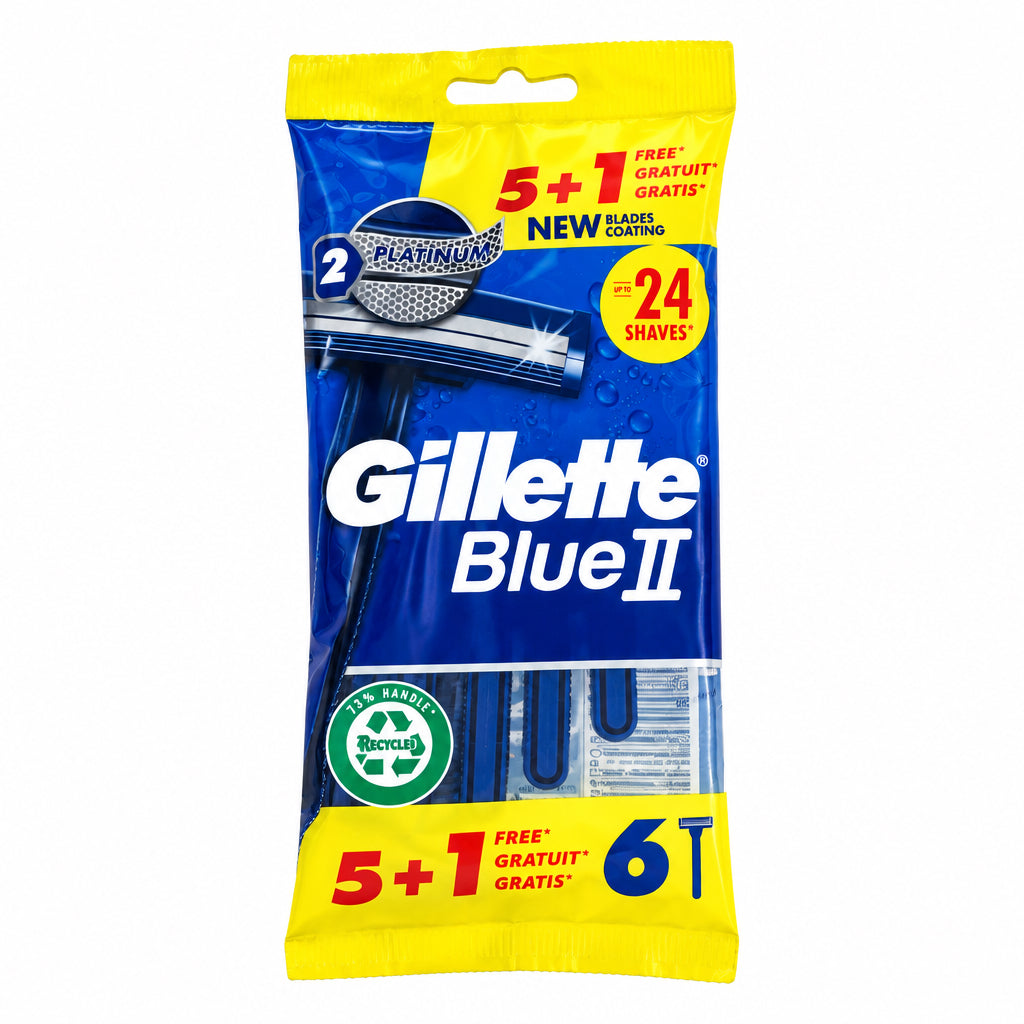 Gillette Blue II Maquinillas de Afeitado Desechables 5 + 1 Unidades Gratis Revestimiento Platinum 24 Afeitados