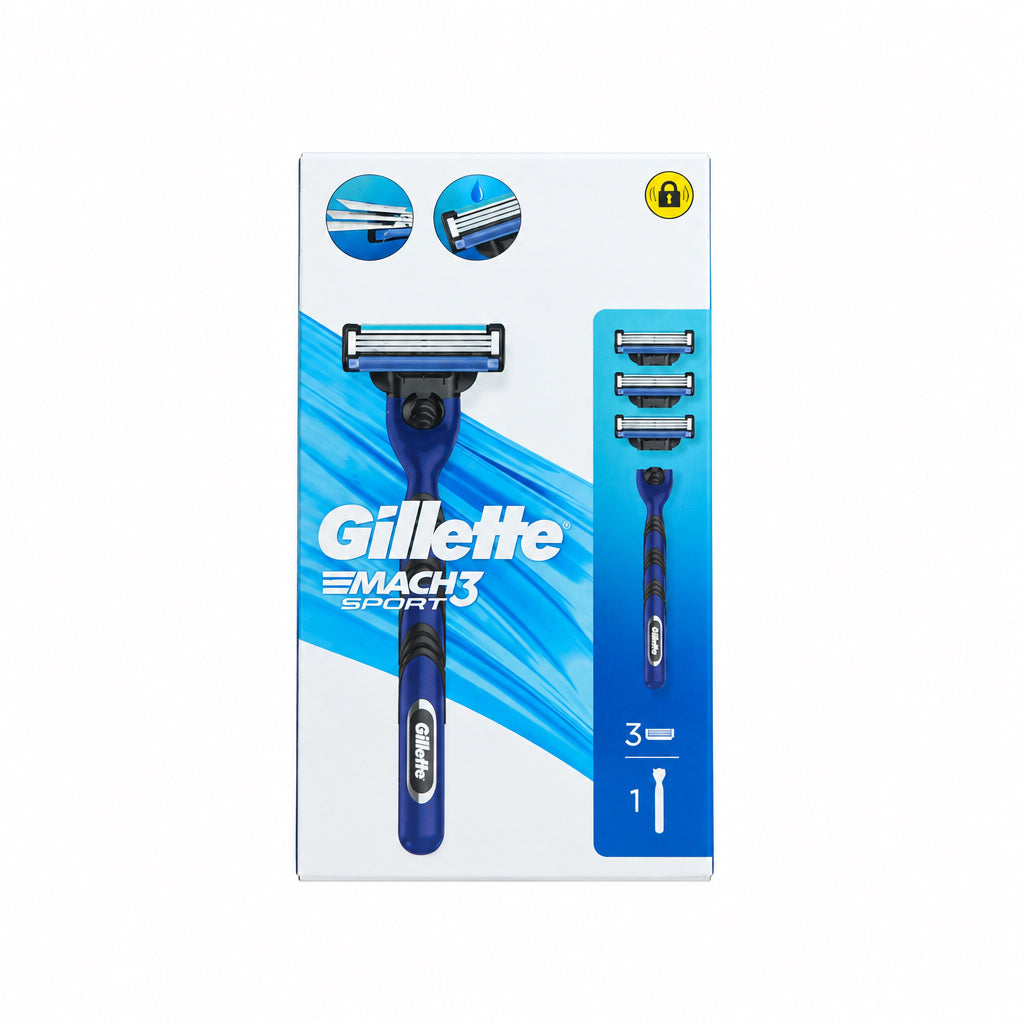 Gillette Mach3 Sport Maquinilla de Afeitado Recargable 1 Mango + 3 Recambios 3 Hojas Agarre Superior