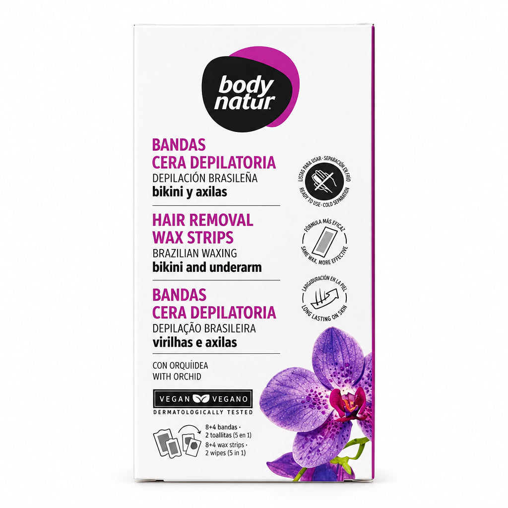 Body Natur Bandas Cera Depilatoria Depilación Brasileña Bikini y Axilas Con Orquídea 12 und